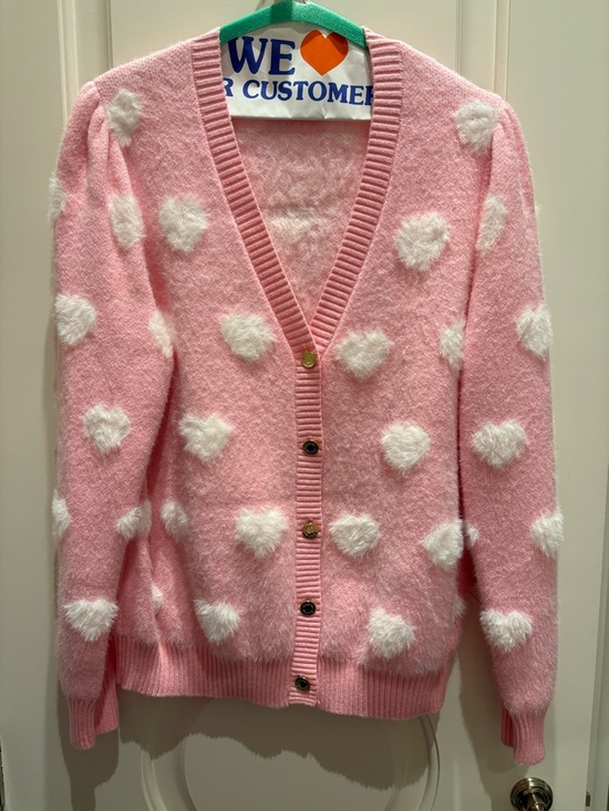 Lilly Pulitzer Sweaters - Lilly Pulitzer Pink Cardigan with White Fuzzy Hearts